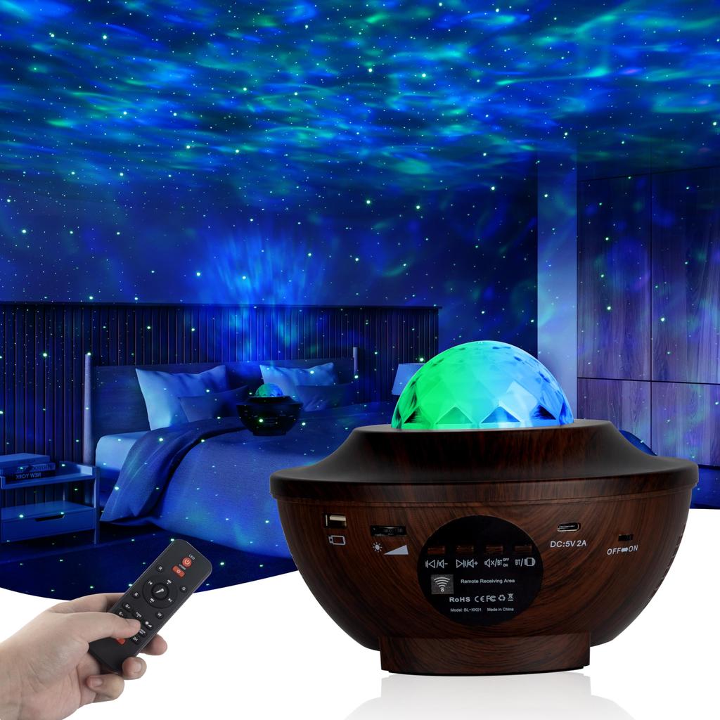 ZEAKOC Remote Control Aurora Star Projector, Planetarium for Home Use, 10 Lighting Modes, Music Playback, Voice Control, Adjustable Brightness,