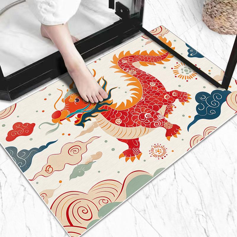 Dragon Year Cartoon Absorbent Non-slip Quick Dry Diatom Mud Door Carpet Bathroom Floor Mat Foot Mat New Year Toilet Toilet