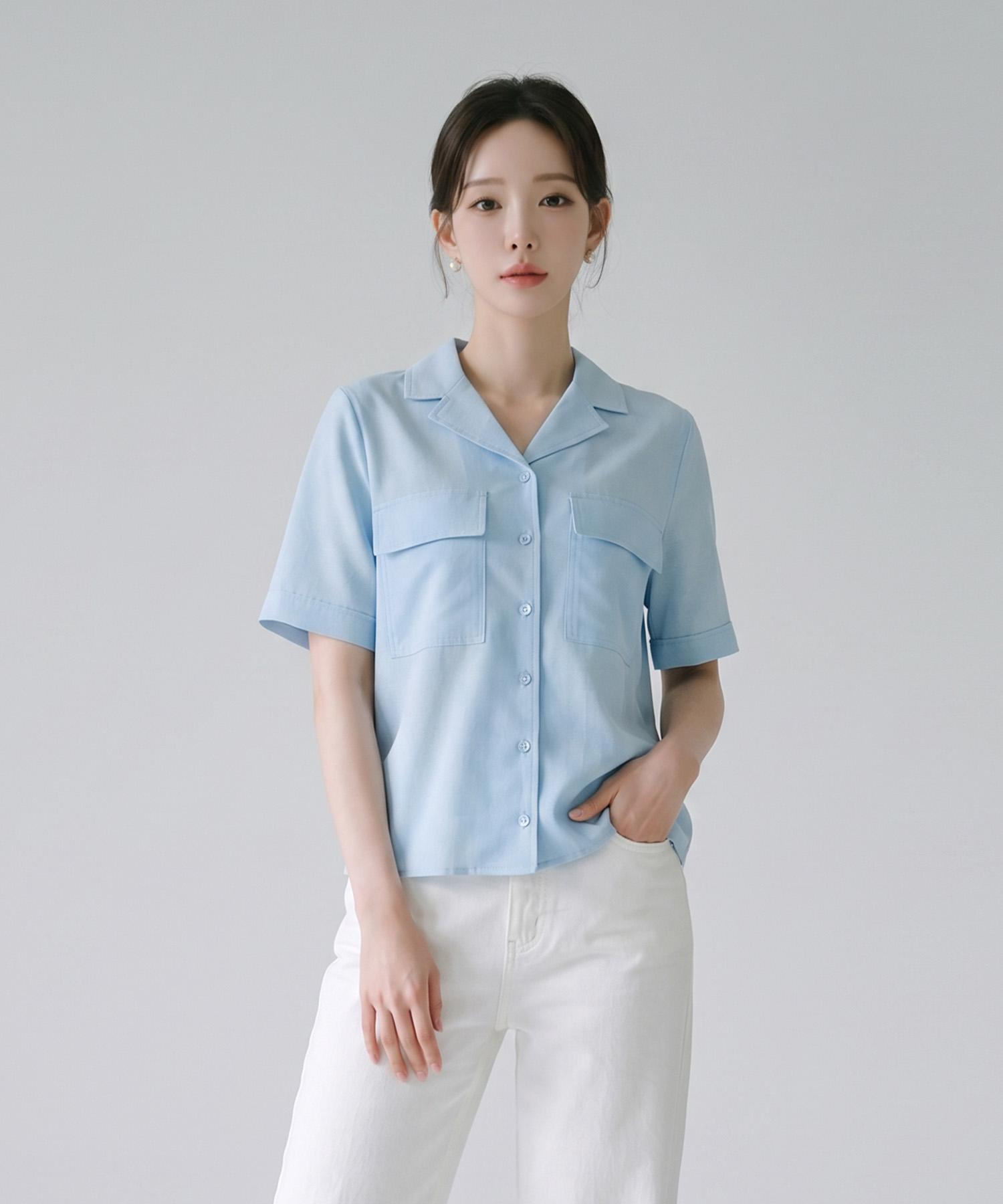 Sup Open Collar Double Pocket Short Sleeve Shirt (Oa6Sst5) Orange(78)/055