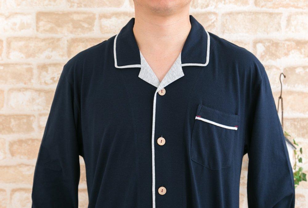 Eye Sleeper Long Open Made of Soft Cotton Smooth Knit Size 30031 K's Men's Pajamas, Sleeve, Front, Spring/Autumn, 100% Fabric, (LL Navy)