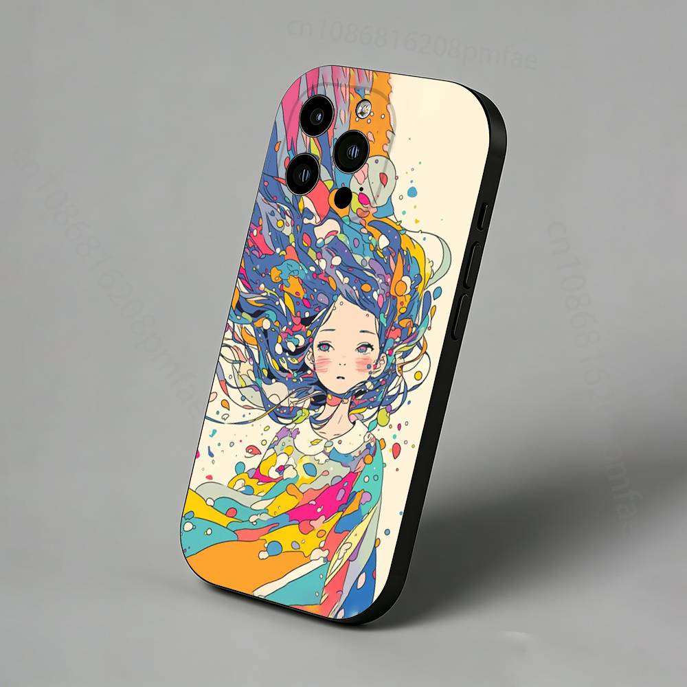Flowing Color Healing Anime Art Case Phone Case For iPhone 17,16,15,14,13,12,11 Pro,Max,Plus,X,XS,XR,SE,Mini