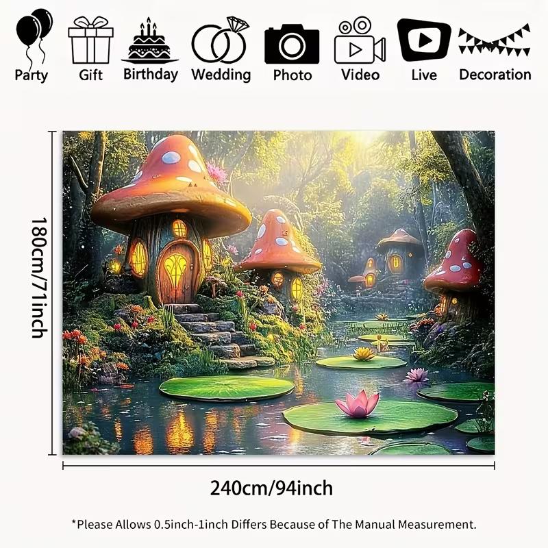 2D Flat Printing Magical Mushroom House Backdrop for Kids Fairy Tale Party Photoshoot