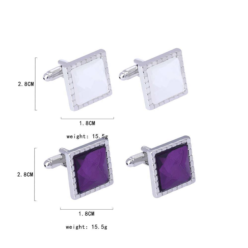 Classic Purple And White Resin Crystal Design Mens Cufflinks Groom Shirt Suit Tuxedo Blouse Square Cuff Button