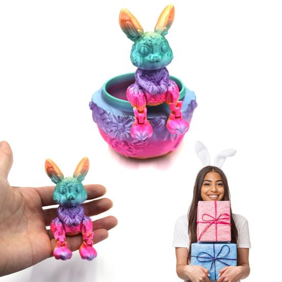 Påskhare Äggprydnad med Rörlig Ledad Kanin Inuti 3D-printad Kanin Blomma Äggfigur Påskhelg Festdekoration