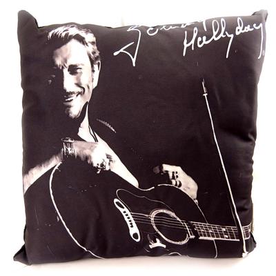 [L2211] - Poduszka dekoracyjna 'Johnny Hallyday' z gitarą - 32 cm