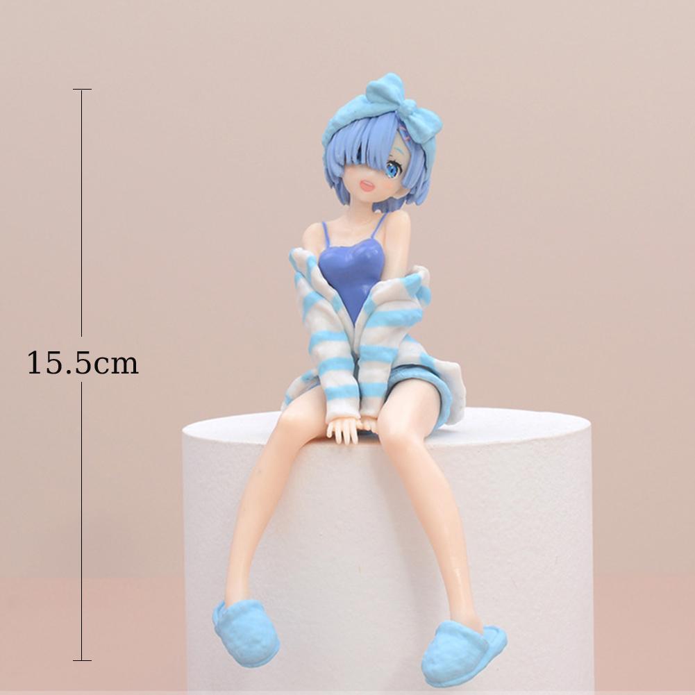 Anime Rem/Ram Figure Sitting pose  Instant Noodles Press Action Figure Swimsuit Model Desktop Ornaments Collection toy Gifts
