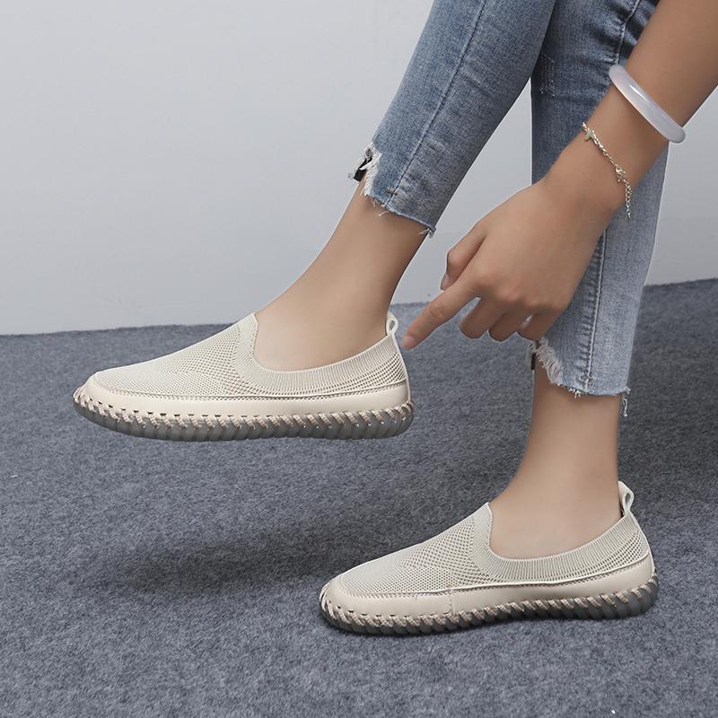 Women's Handmade Mesh Sneakers Slip On Loafers Breathable Casual Shoes Flats Summer