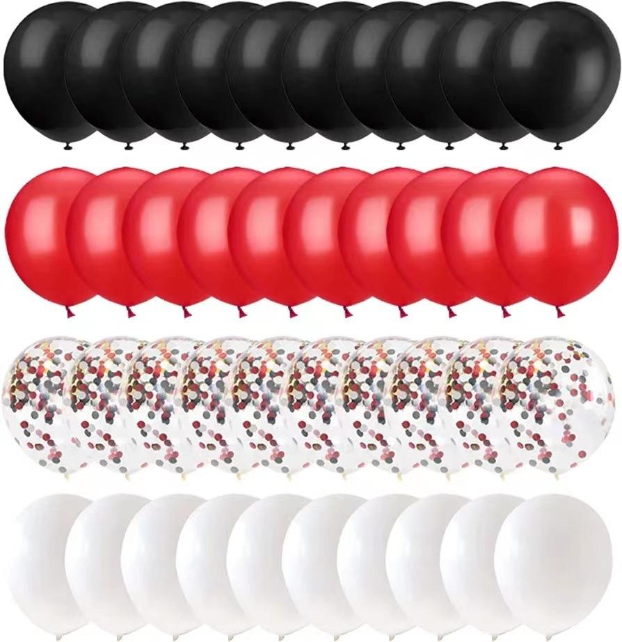 Pack Of 62 Red Black White Red Black Sequined Latex Balloon Combination Birthday Wedding Party Decoration