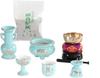 Buddhist Altar Set: Celadon Porcelain with Gold Lotus Design, 5-piece Set + Bell Set, Incense Ash Included, for Modern Mini Buddhist Altars