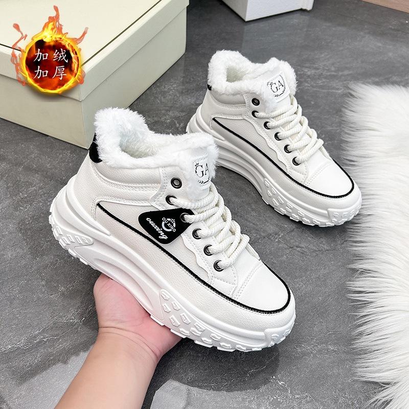 Women Ankle Boots Winter Waterproof High-top Shoes Non-slip Plush Warm Boots Ladies Lace-up Outdoor Hiking Sneakers Flat Botas