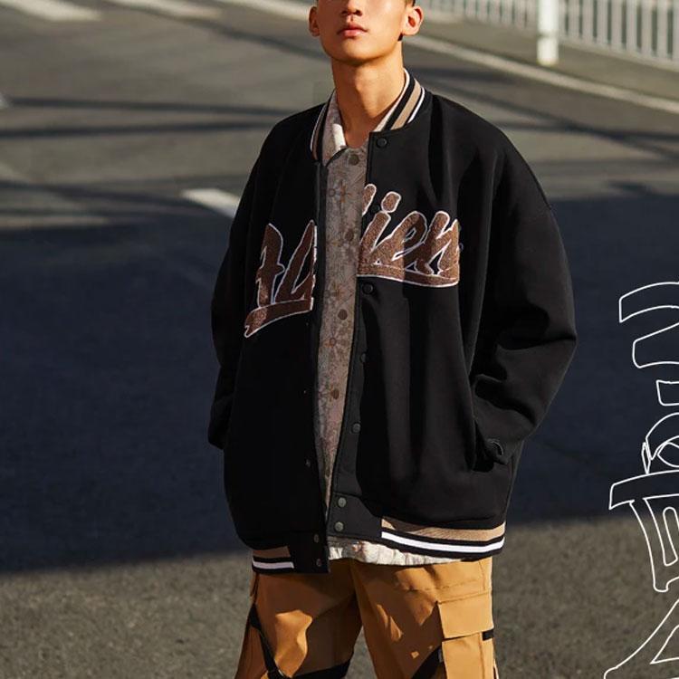 Li Ning CF Letter Print Long Sleeve Jacket Baseball Coat Unisex jackets Black AWDRG96-2