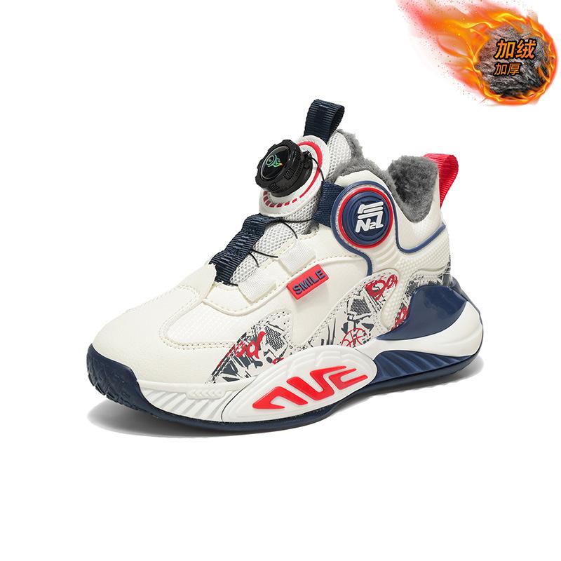 

Popular winter leather surface warm children s basketball shoes versatile trend outdoor velvet non-slip thick-soled button shoes 40 сапфир синий