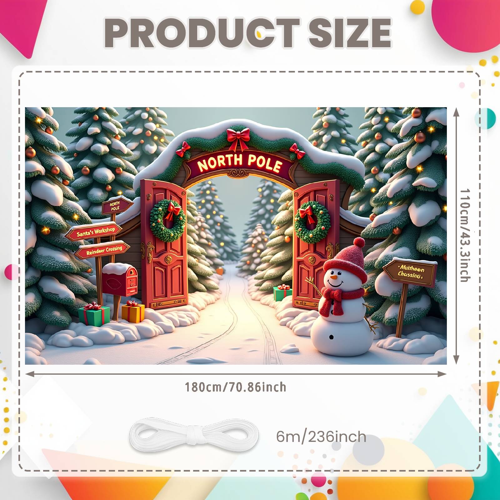 Holiday Celebration Background Holiday Archway Christmas Display North Pole Banner Snow-Covered Trees Winter Scene Display