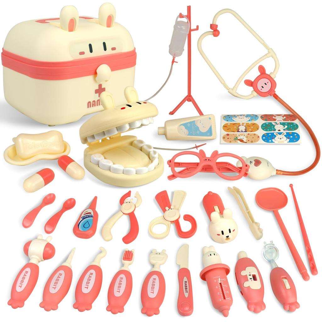 CORPER TOYS Doctor Play Set, 27-Piece Play Set with Mini Doctor Role-Play Tools, Stethoscope, and Storage Case, Perfect for Christmas Gifts (Pink)