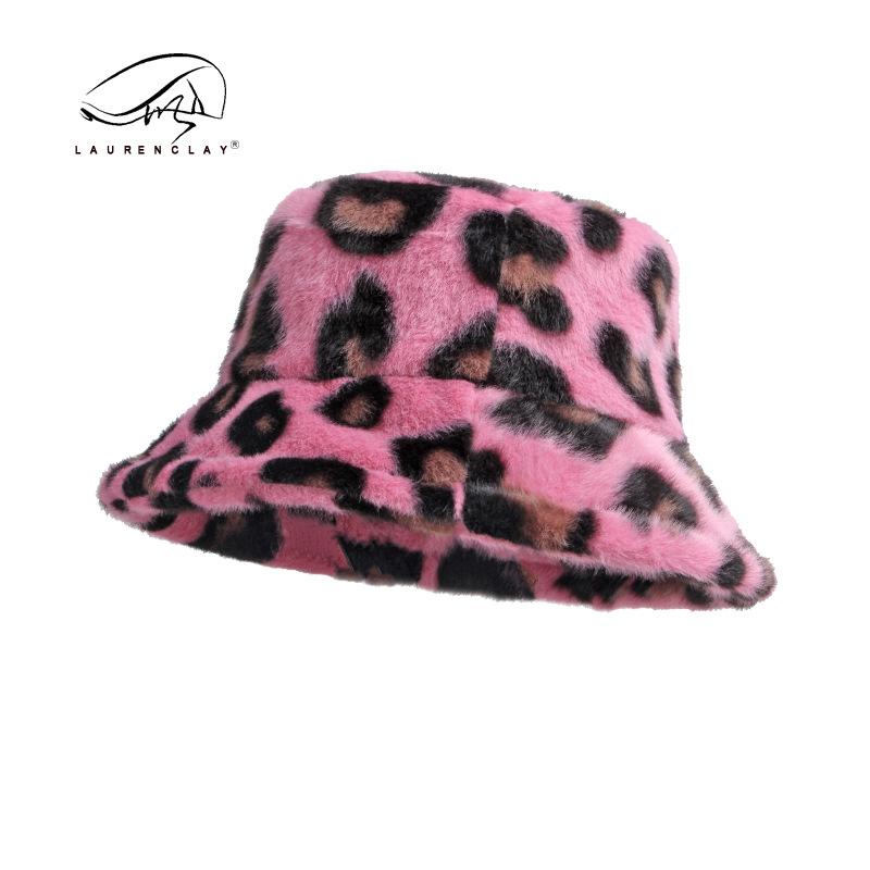

Hat Female autumn and winter leopard print bucket hat Warm versatile imitation rabbit fur basin hat Warm hat M（56-58cm） білий