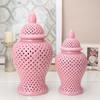 Porcelain Ginger Jar Hollow Out Temple with Lid Traditional Ceramic Vase 25cmx48cm