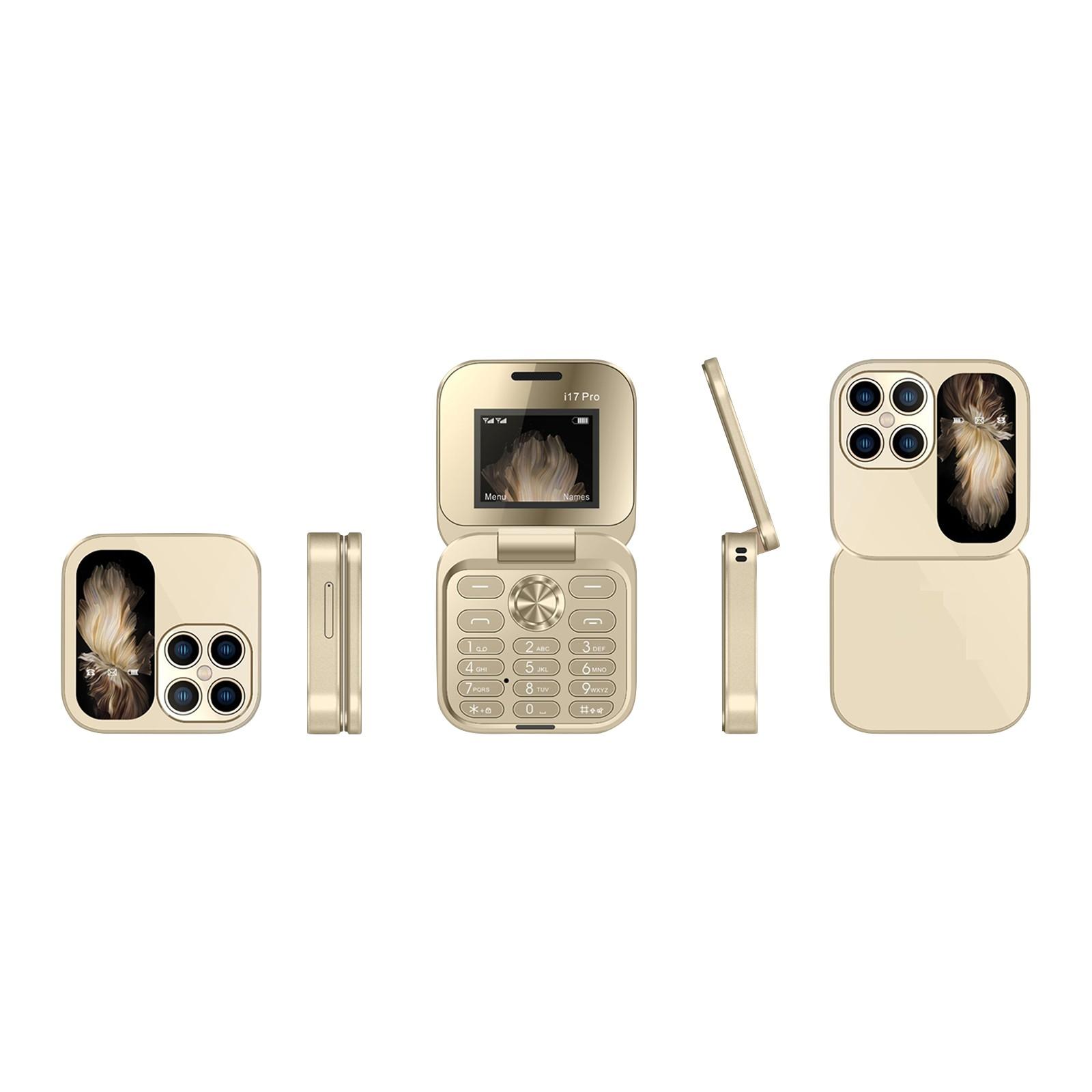 

Мобильный телефон-раскладушка I17 PRO, складной сотовый телефон, складной сотовый телефон с 2 SIM-картами и небольшим дисплеем, простой в использовании, подарок на День отца/День матери One Size золотой