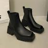 Small Martin Boots Women's British Style Heightening Cigarette Boots Thick Sole Square Head Thick Heel Chelsea Versatile Black