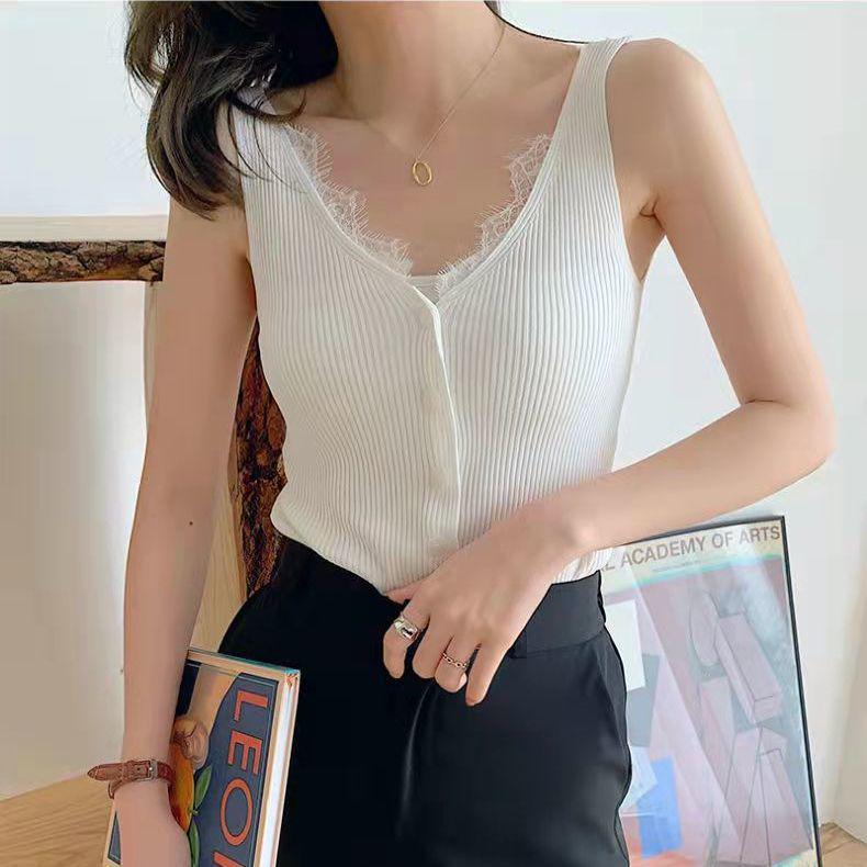 Lace Sleeveless Knit Vest for Women - Sexy, Slimming Summer Suspenders for Outerwear and Innerwear