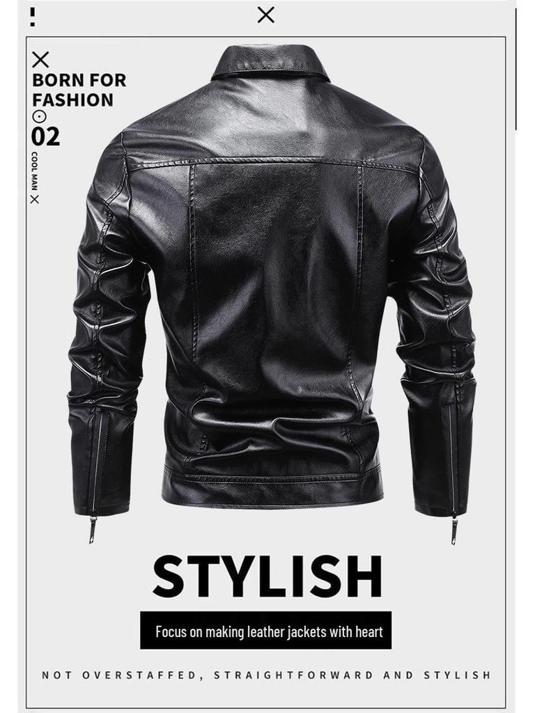 Men's 2023 Leather Motorcycle Jacket - Windproof, Warm, Trendy Outerwear with Lapel for Autumn/Winter