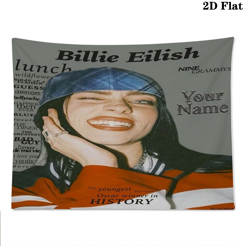Arazzo da Parete con Nome Personalizzato Billie Eilish Appeso Estetico alla Parete Coperta in Tessuto Stampato Arazzi Decorativi per Camera da Letto Soggiorno Decorazioni per la Casa