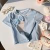 Girls' Casual Lace Short-sleeved T-shirt For Summer, Cute Cat Print Children's Top