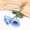 Handmade Lily of the Valley Crochet Keychain with Pearls Soft Yarn Texture Fashion Key Holder Suitable for Bags and Keys
