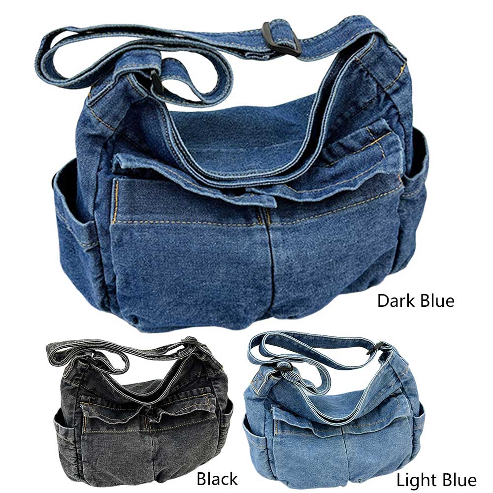 Women Simple Shopping Bag Fashion Shoulder Bag Multifunction Denim Chic Hobo Bag