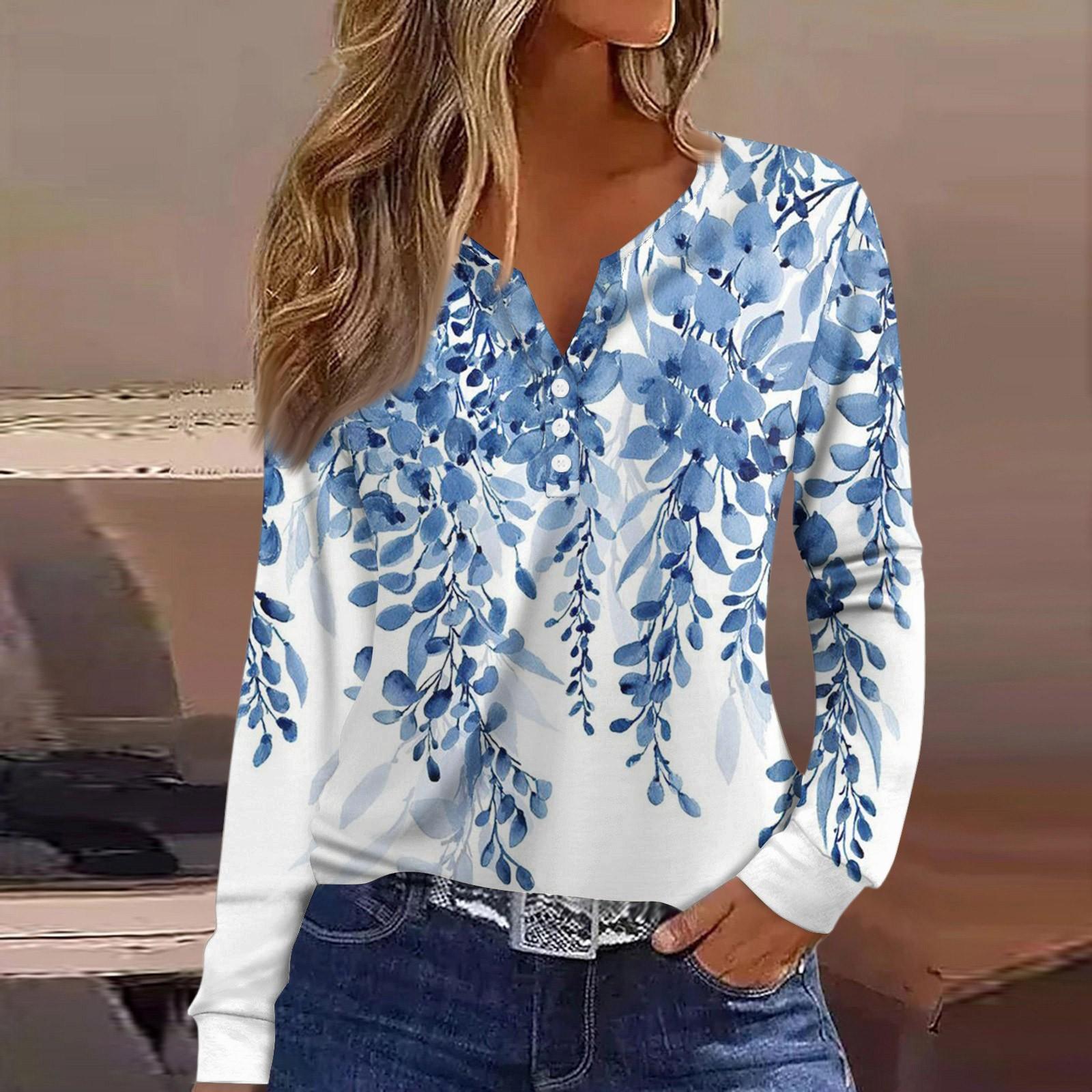 

Жен. Футболка Футболка на пуговицах с длинным рукавом Повседневные Выходные Мода Классический Топ с v-образным вырезом Обычный M