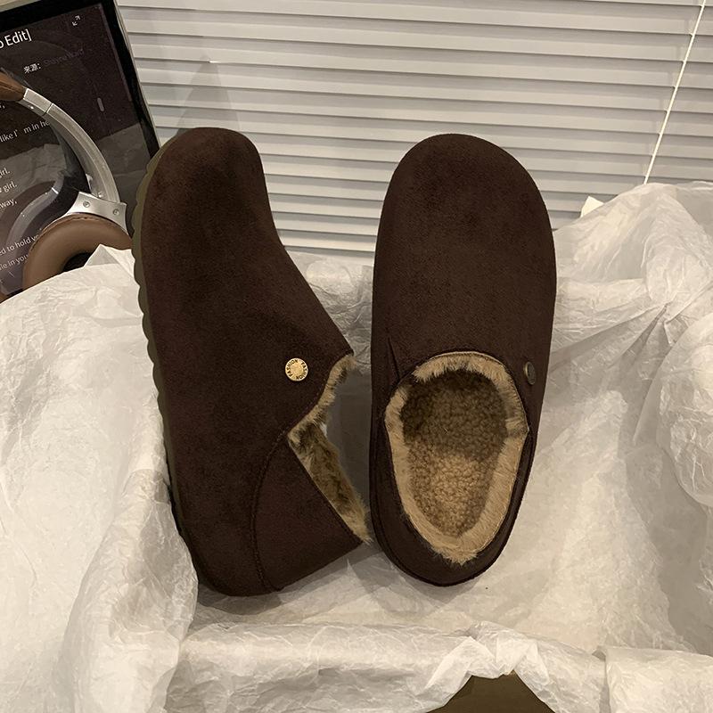 Thick-soled Inner Height-increasing Boken Shoes Women's 2025 New Autumn and Winter Velvet Casual Shoes, One Pedal, Lazy People Wear Two Cotton Shoes