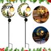 Weather Resistant Lawn Stakes Solar Christmas Moon Light, Santa Snowman Crescent Garden Stake Warm Waterproof Metal Lanterns LED Glow, Festive Pathway