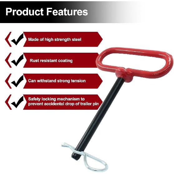 3/8 X 4 Inch Trailer Tow Hitch Pin And Clip, Tractors Hitch Cotter P For RV, Tractor, Lawn Mower (Red)