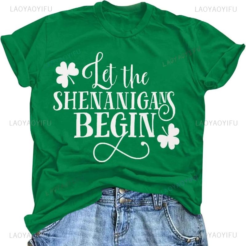 Womens St Patricks Day Shirts Let The Shenanigans Begin Shirt Lucky T Shirt Green Tee Funny Sayings Tops Vintage Aesthetic Tees