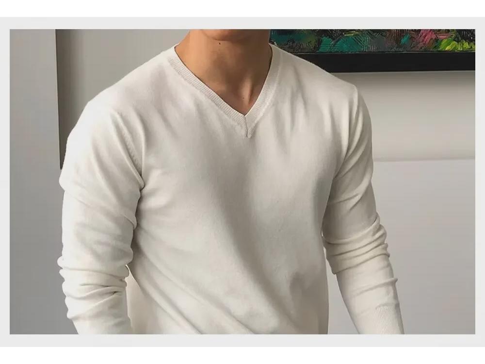 Herrtröja med V-hals i enfärgat: Trendig koreansk och Hongkong-stil, Vår/Höst Casual, Stilfull, Mångsidig, Lösstickad