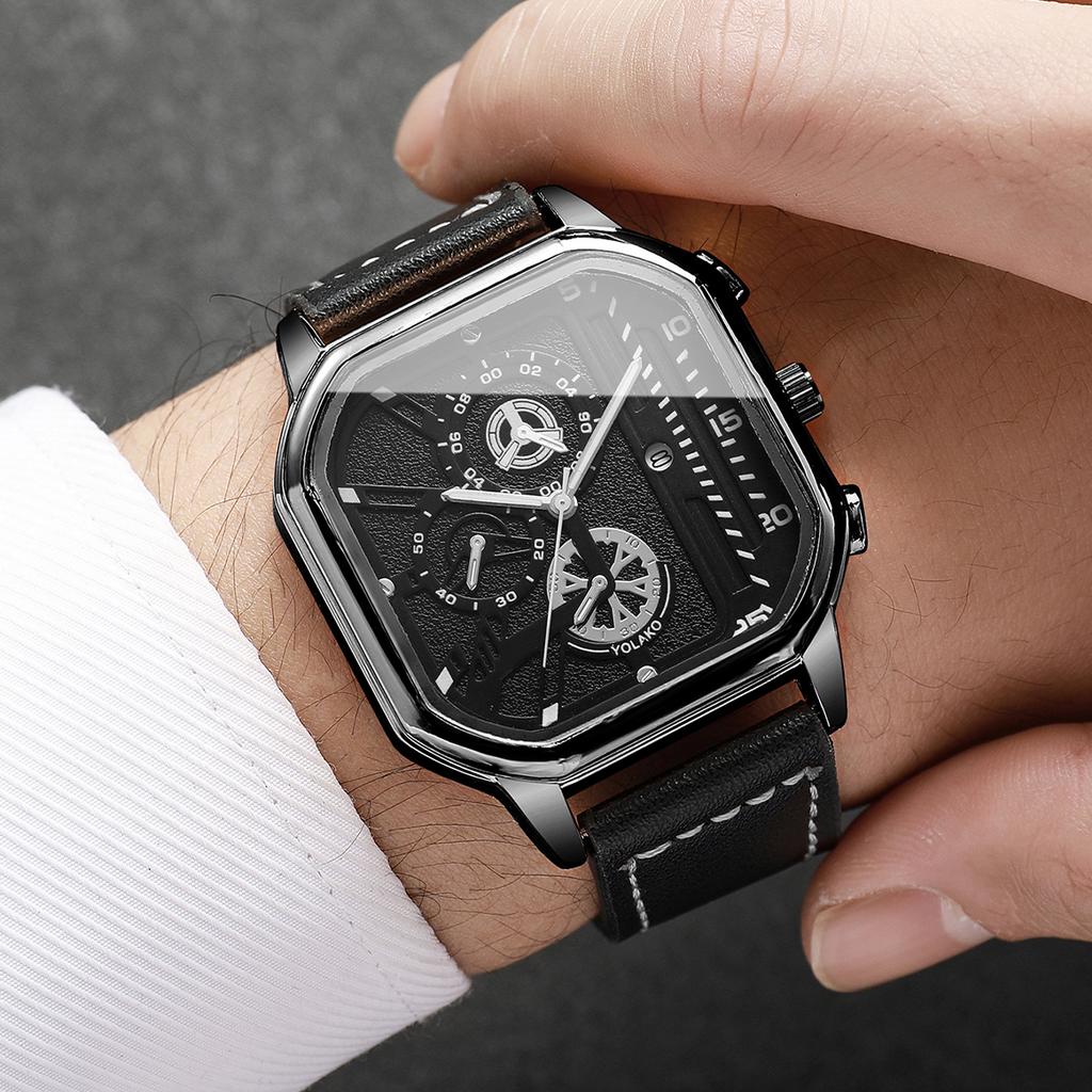 Men's Minimalist Business Watch With Three Eye Decorative Dial Casual Sports Style Men's Calendar Quartz Watch(Box Not Included)