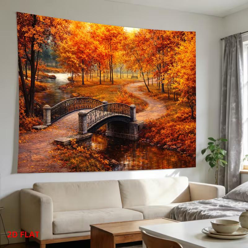 2D Fall Park Orange Trees Background for Thanksgiving & Harvest Events