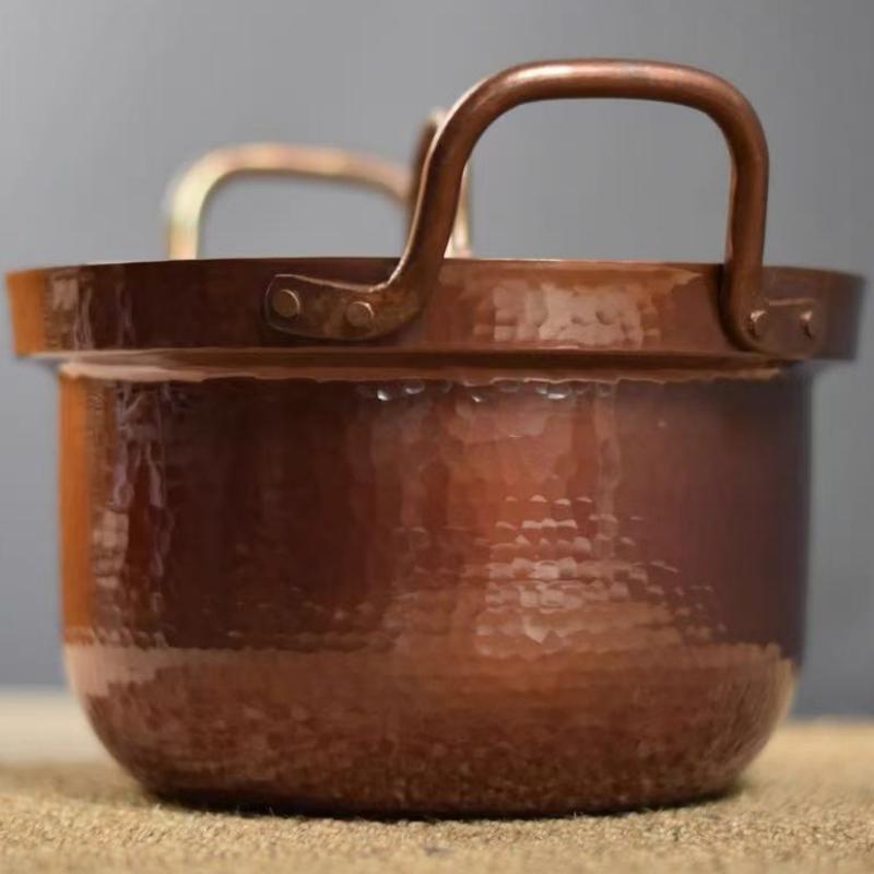 Handcrafted Copper Pot,Hot Pot Cooking Utensil for Boiling,Simmering and Pasta Stewing,With lid 16.5 cm Handheld Portable Pots