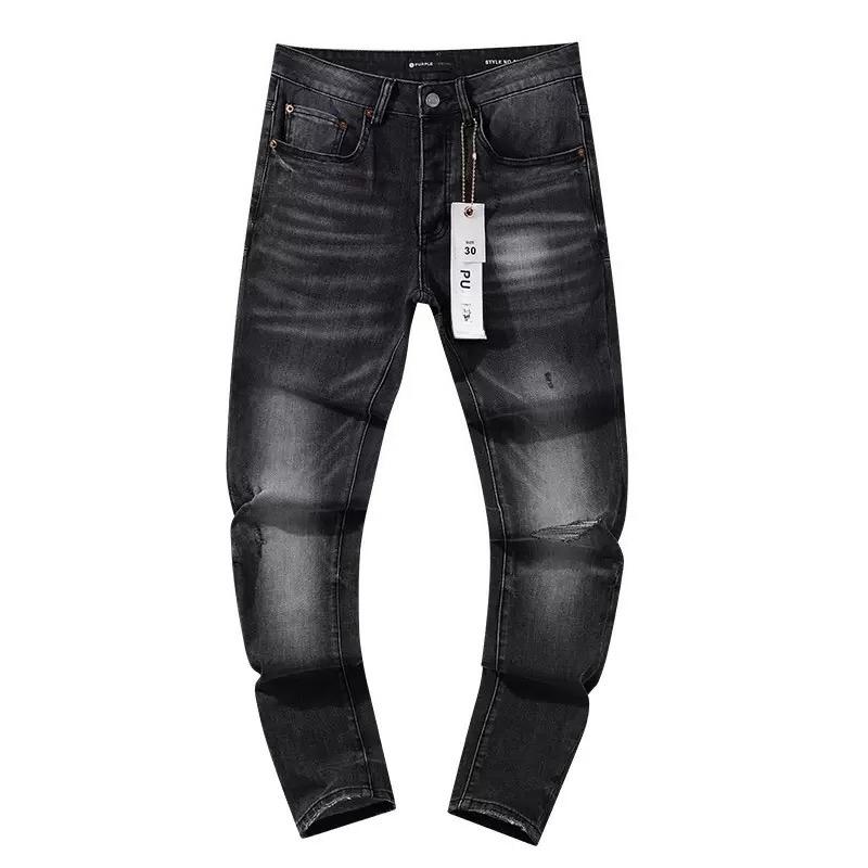 BeatStreet New Jeans גברים טרנד אופנה שטיפה רטרו הדפסת גרפיטי תיקון מותן נמוך מתיחה סקיני כפתור קפלים קרועים מכנסי ג'ינס