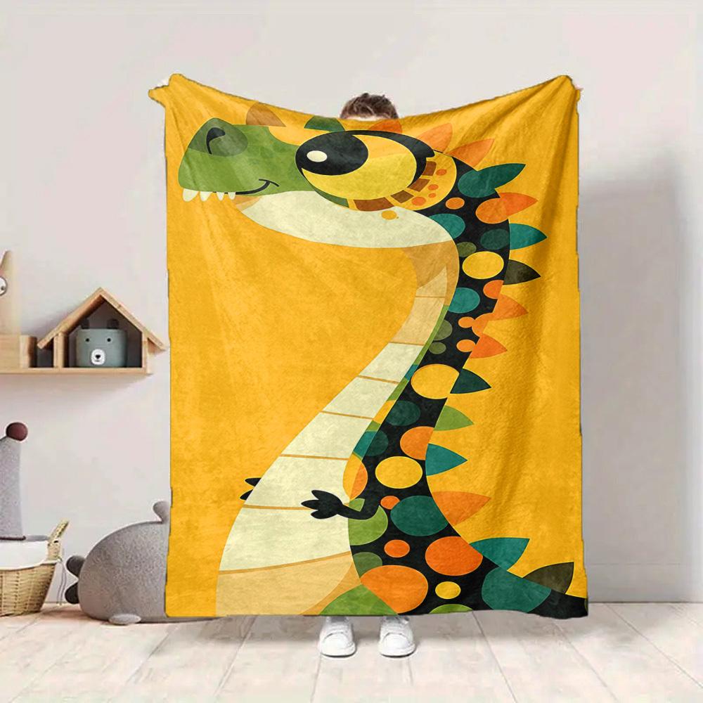 1pc Dino Prints Colorful Lightweight Flannel Blanket, Comfortable and Warm Blanket, for Office and Camping Sofa Bed, Livingroom150
