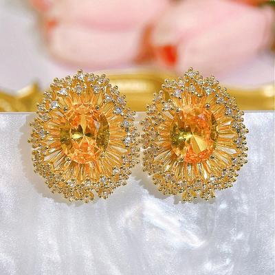 CMM High-Quality Sparkling Bling Golden Silvery 3D Zircon Stud Earrings Women's Fashion All-Match Jewelry Accessories