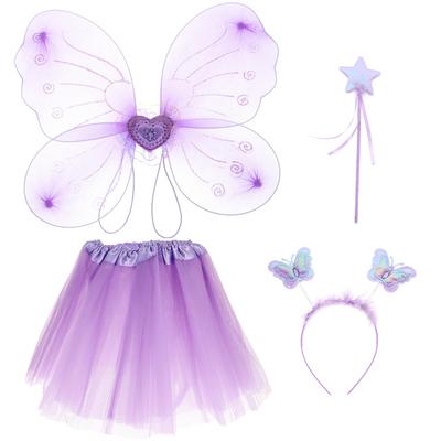 CALLARON Vílí Cosplay Set Andělská křídla Cosplay Děti Krásný Anděl Andělská křídla Andělský prsten Srdíčková hůlka Kostýmní doplňky Unisex Fialová 42x33cm Fialová