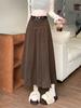 Vintage College Woolen Pleated Skirt Women's Autumn and Winter High Waist Skirt Versatile Umbrella Skirt Medium and Long Skirt