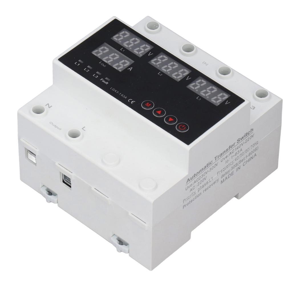 Automatic Transfer Switch ATS 63A 3PH LED Display Adjustable Voltage Protector for Generator