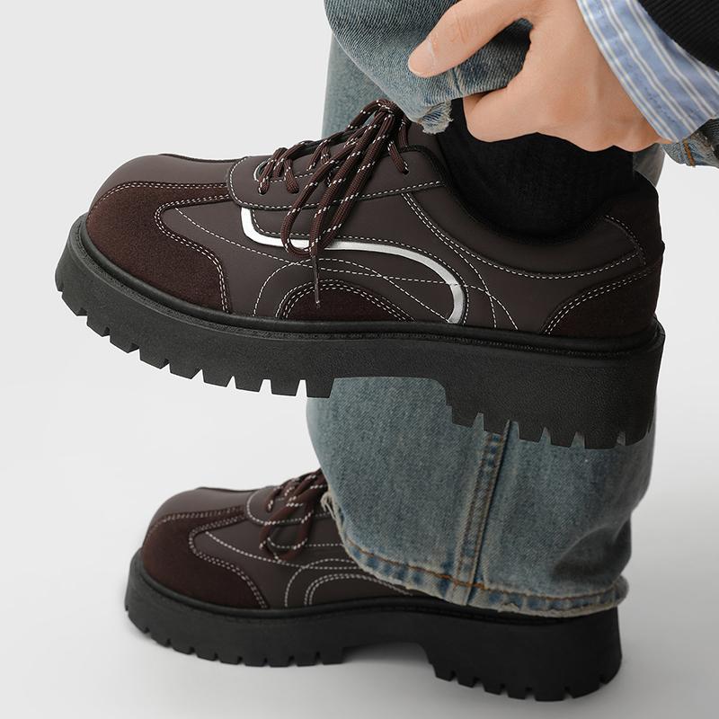 Men's Leather Derby Shoes Thick Soles Lace-up Shoe-Style Wide-Toe Casual Loafers#Business British Formal Luxury Black Driving