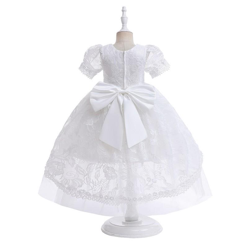 Girls Party Dress Puff Sleeve Embroidered Tulle Gown Kids Formal Occasion 4-7 Olds