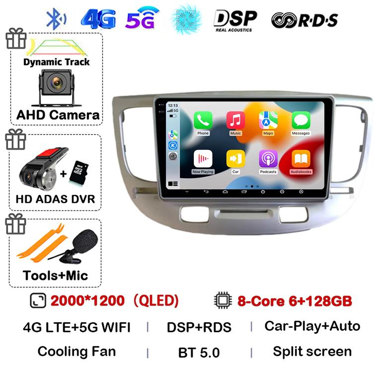 Android 14 Carplay Auto WIFI+4G For Kia RIO 2 RIO2 2005-2008 2009 2010 2011 Car Radio Multimedia Player GPS 360 Camera BT Stereo