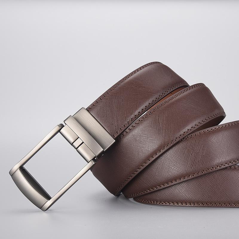 Business Men'S Leather Belt Automatic Buckle Two-Layer Cowhide Fake Pin Buckle High-End Belt