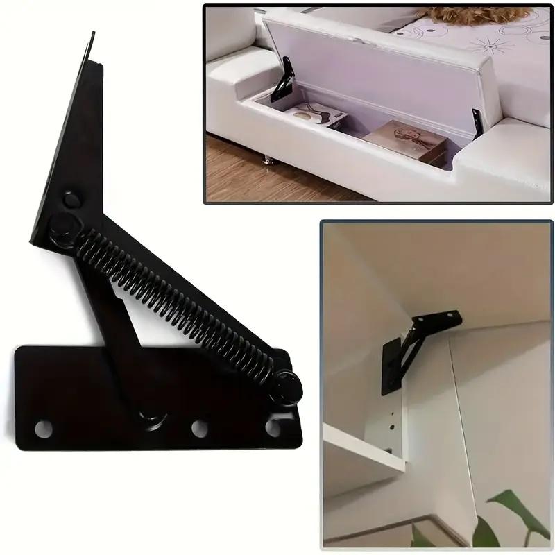 2Pcs Heavy Duty Steel Spring Hinges | Black 80° Folding Lift Top Hinges for Cabinet Doors Sofa Bed Furniture Surface Mount