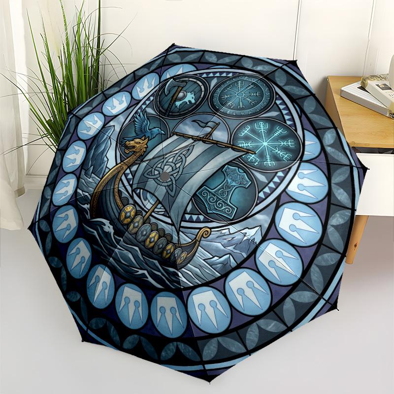 Ship Symbols pattern umbrella, portable and foldable design, 8 ribs, a casual accessory for Halloween, Christmas, and birthday gifts.