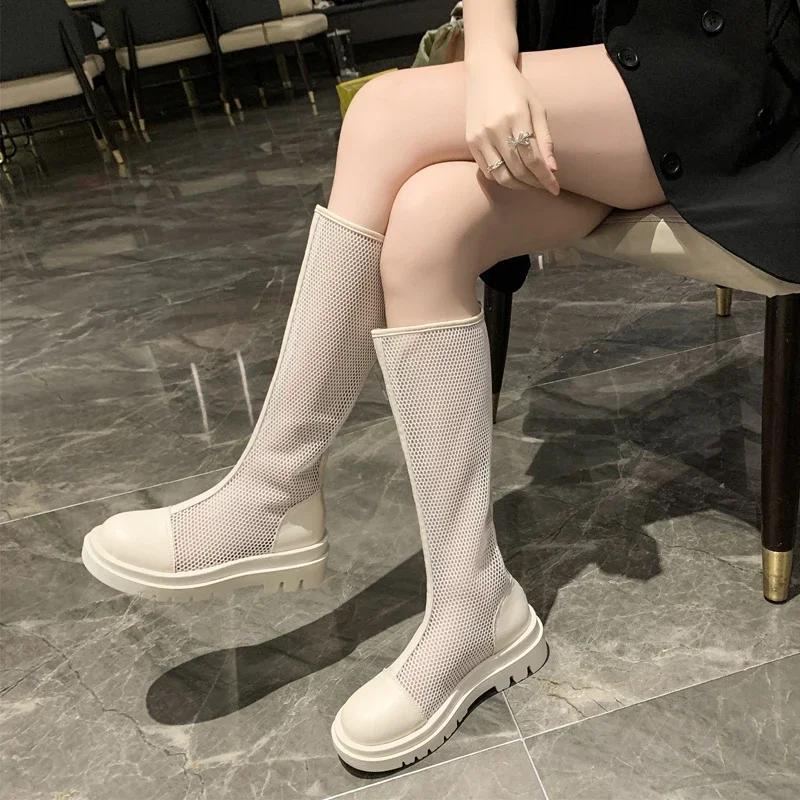 Sandale de damă la modă, cizme de damă, site, vârf rotund, talpă plată, fermoar, cizme de damă, rochie, exterior, modă, concis, respirabil, Zapatillas De Mujer